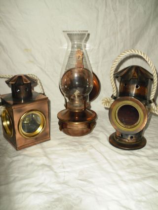 Petroleumlampe 3.  Stück Öllampe Metall Kupfer Farb.  Laterne Antik No Kutschenlampe Bild