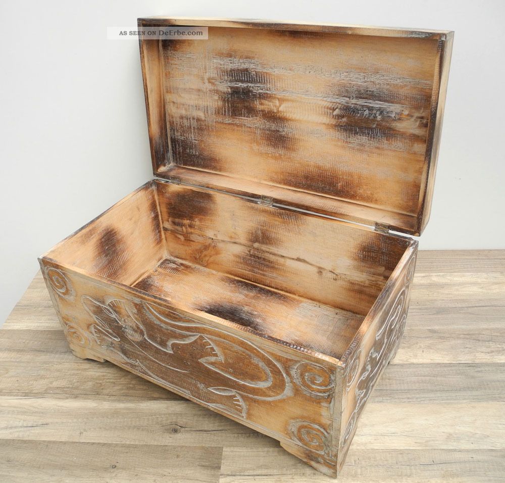 Truhe Schatztruhe Gecko Echse Kiste Box Aufbewahrung Bali Indonesien 39cm