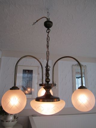 Lampe Deckenlampe Jugendstil Schliff Biedermeier Shabby Messing Bronze Bild