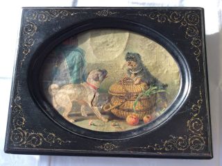 Antike Tischplatte,  Bilderrahmen,  Hunde,  Holz Bild