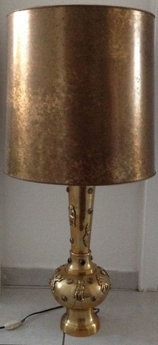 Alte Lampe,  Messingfuß Mit Goldenem Schirm Bild