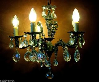 Kronleuchter LÜster Putten Antik Kristall Bronze Chandelier Jugendstil Lampe Alt Bild