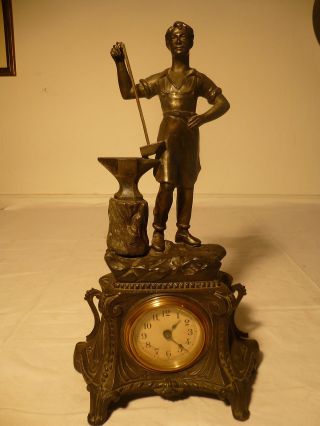Figurenuhr Kaminuhr Uhr Schmied Jugendstil Um 1900 Bild