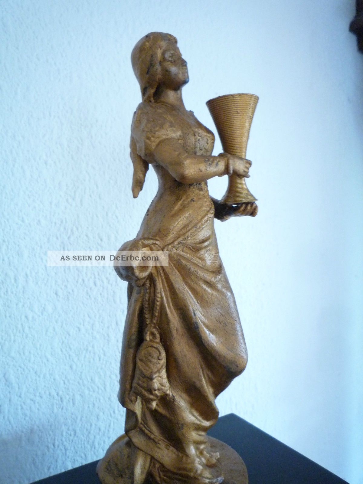 Mysterieuse Messing Schwingpendeluhr Tischuhr Figur Skulptur Frau Antik-Stil 