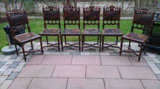 6 Antike Stühle Im Henry Ii - Stil Mit Präge - Leder Bild