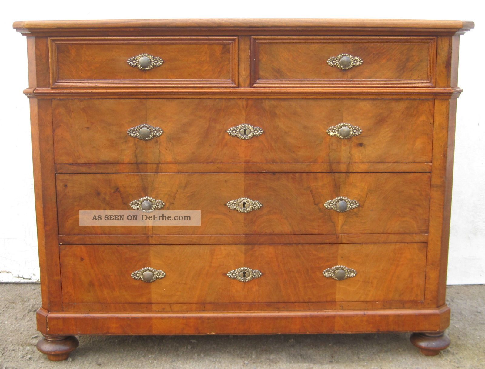 Biedermeier Kommode Mit FÜnf SchÜben - Nußbaum - Ca 1850 Antike Originale vor 1945 Bild