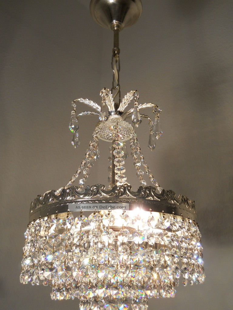 Kristalllüster Messing Versilbert Hochwertig Kristall Ca. 1930