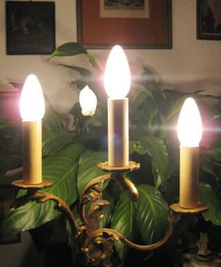 Antiker Leuchter Lampe Wandlampe 3flammig Stoffkabel Messing Barock Rokoko Bild