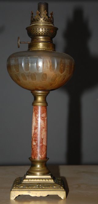Nachlaß,  Antike Petroleumlampe Marmor,  Glastank,  Brenner Kosmos W&w,  Vor 19 Jh Bild