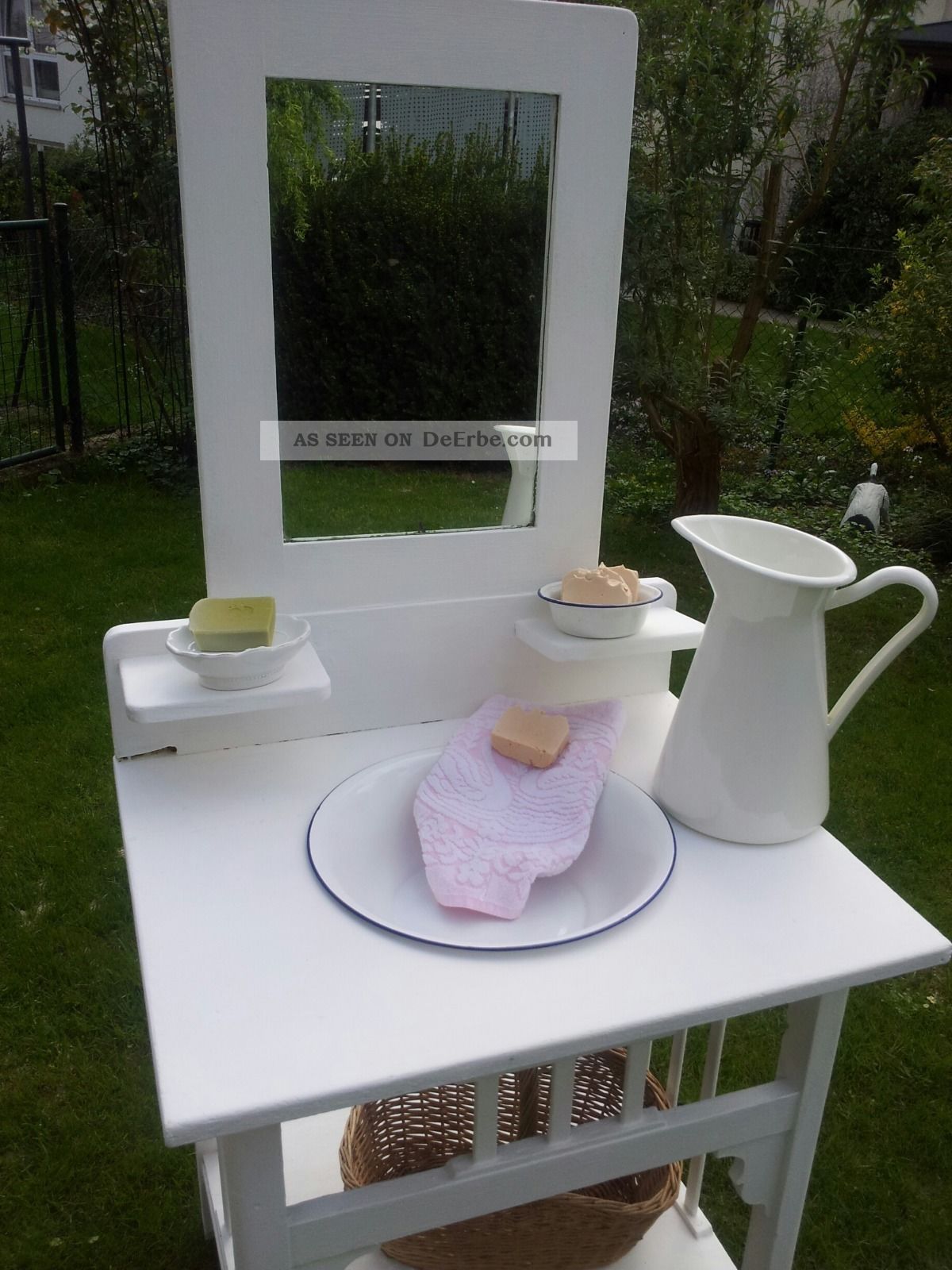 Waschtisch Antik Wunderschön Shabby Mit Spiegel Und Emaille - Becken Antike Originale vor 1945 Bild