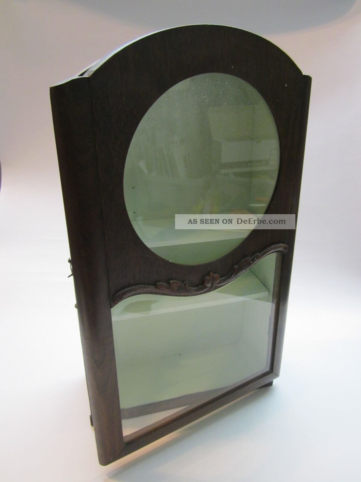 Antiker Hängeschrank Uhrenschrank Schmuck Vitrine Holz Glas Facetteschliff