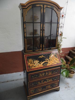 Schöner Sekretär Maddox Chinesisch Asiatisch Bemalt Schrank Vitrine Bild