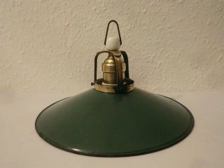 Antik Messing Lampe Leuchte,  Emaillelampe Deckenlampe Hängelampe Art Deco Grün Bild