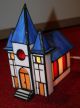 Tiffany Stil - Kirche - Glas Haus Lampe - Blau - Weiß - Rot - N13 Gefertigt nach 1945 Bild 2