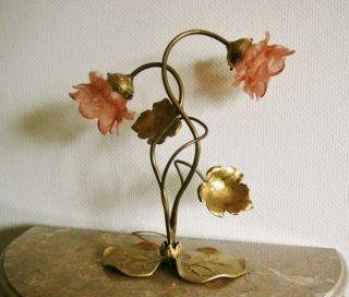 Jugendstil Tischlampe Antik Leuchter Alt Stehlampe Lampe Bronze Blüte - Glaschirme Bild