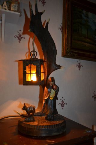 Geweihlampe Tischlampe Schreibtischlampe Alte Jägerlampe Antik Deco Art Leuchte Bild