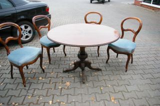 Antik Massiv Holz Tisch Stühle Mahagoni Mohair Rund Oval Säule Louis Philippe Bild