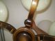 Alte,  Antike 5 Armige Holz Hängelampe,  Kronleuchter Lampe Holz - Glas Gefertigt nach 1945 Bild 1