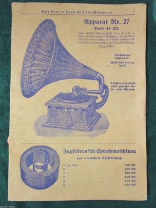 Uralt Katalog Max Barz Groß - Krössin Pommern Grammophon Akkordeon Fahrrad Um 1920 Bild