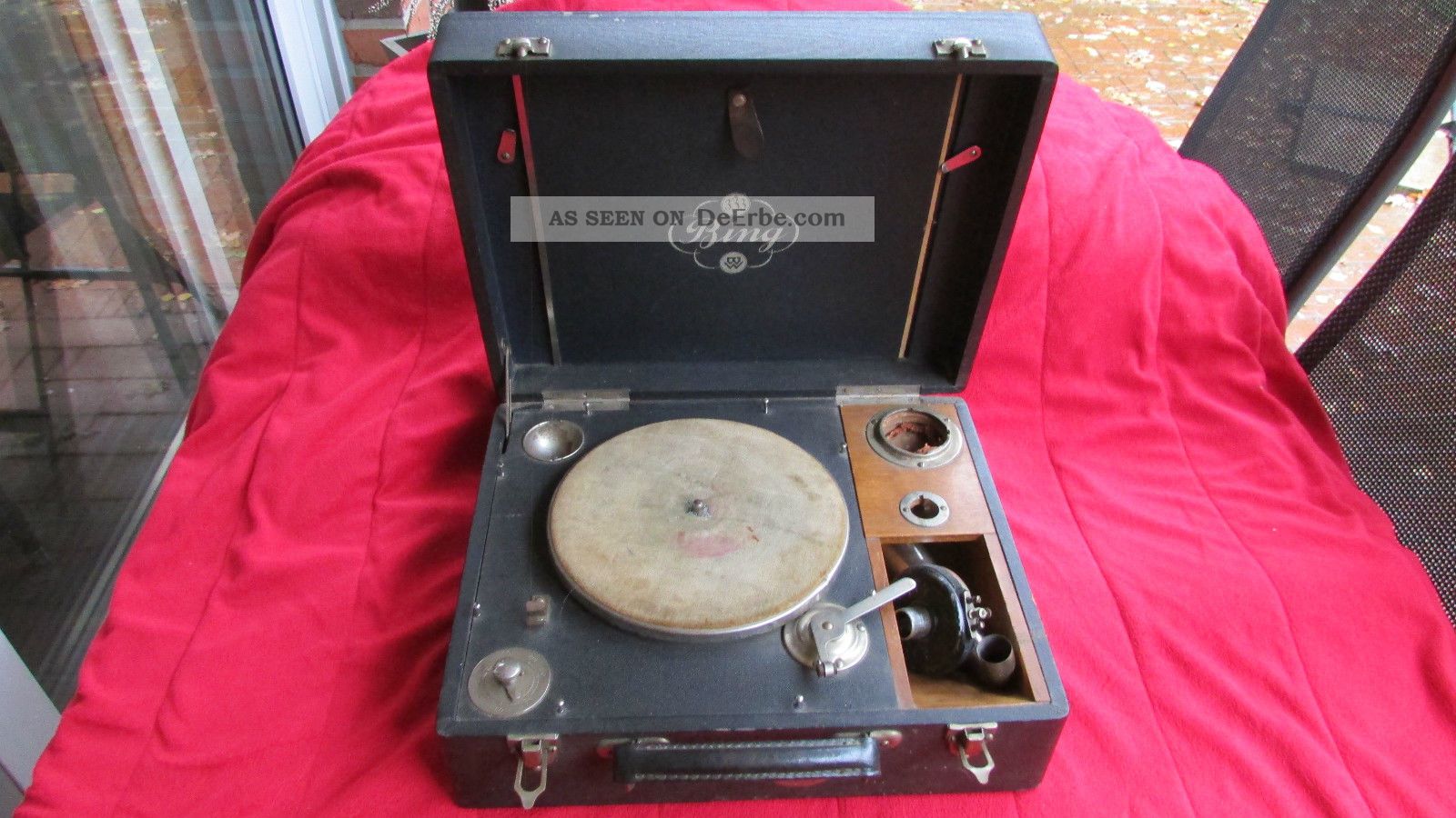 Bing 333 Grammophon Antik Transportabel Plattenspieler Mechanische Musik Bild