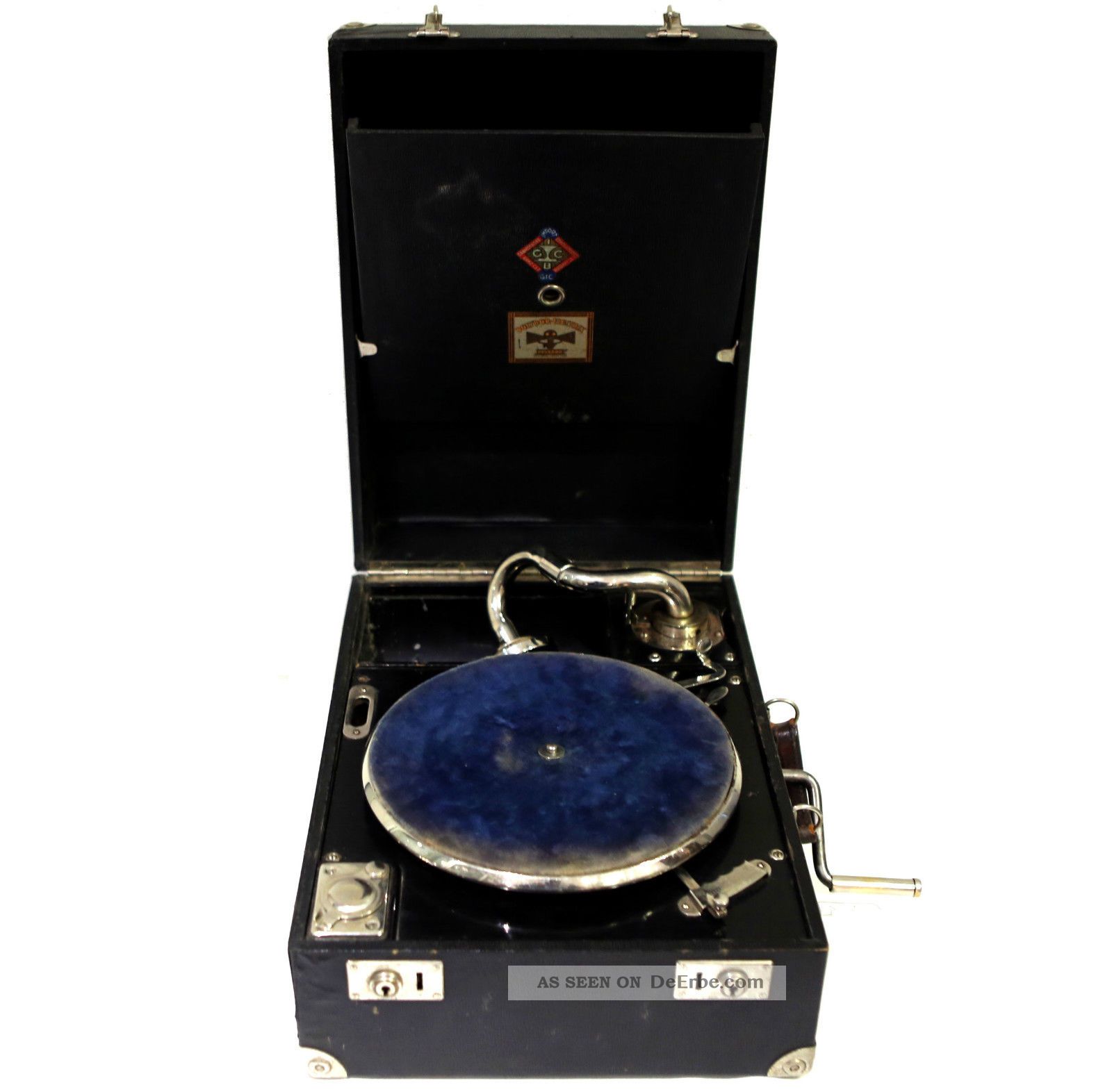 Antikes Polydor Electrix Koffer - Grammophon,  Schwarz Mechanische Musik Bild