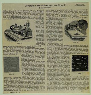 Alter Stich Das Grammophon - Fortschritte Und Erfindungen Der Neuzeit Bild