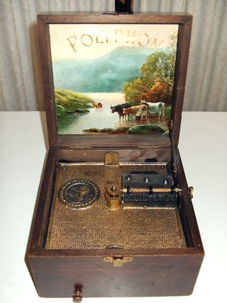 Polyphon Modell 28 S Um 1892 Mit 3 Blechplatten Spieldose Spieluhr Antik Bild