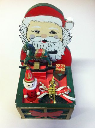 Wunderschöne Spieluhr Weihnachtsmann Holz Stille Nacht Spieldose Bewegt Sich Rar Bild