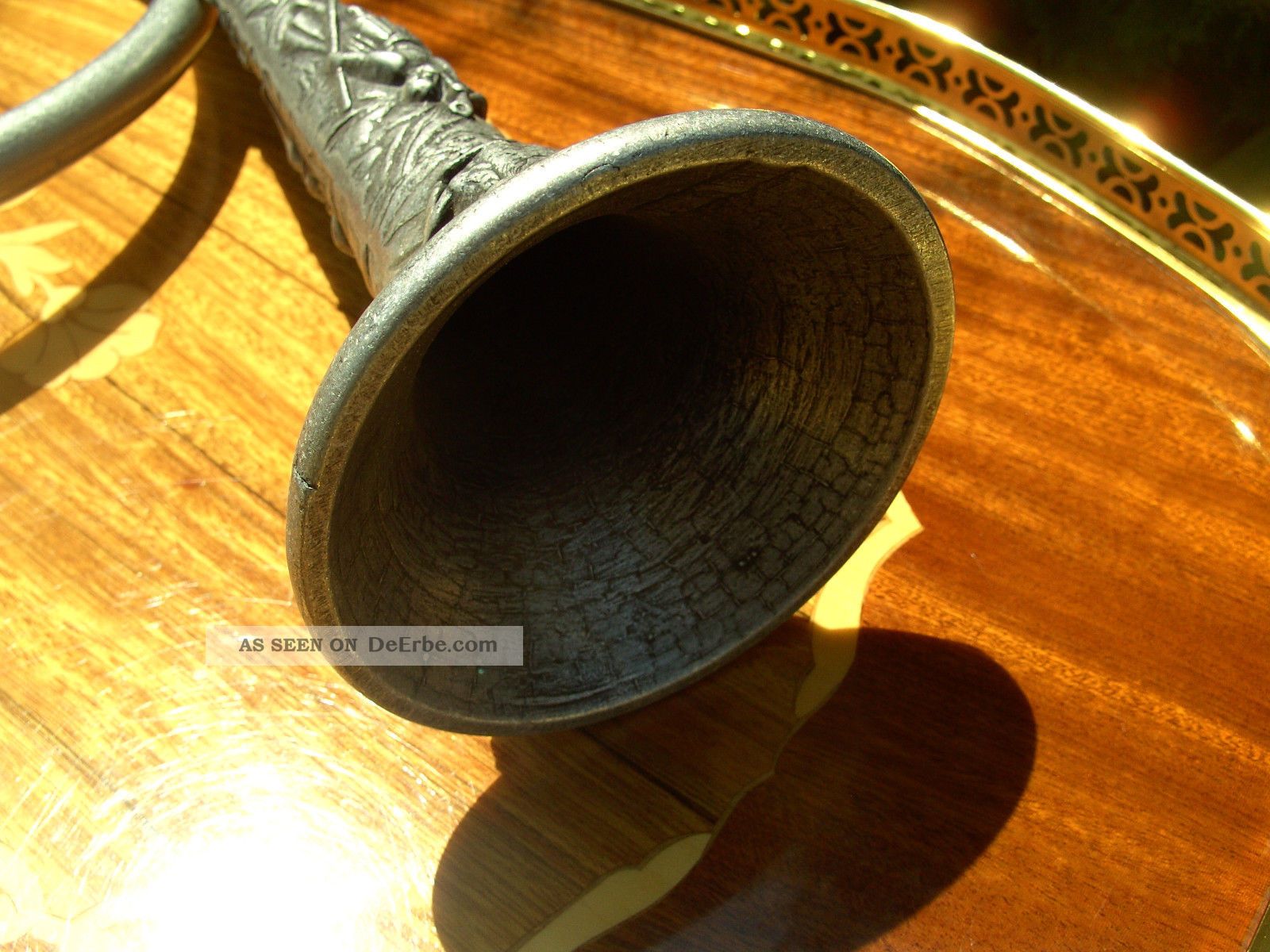 Verziertes Jagdhorn Aus Zinn/metall 55cm X 30cm Blasintrument