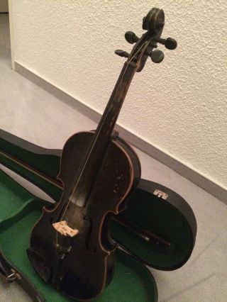 Antike Violine 4/4 Schwarz,  Mit Kasten Und Bogen Bild