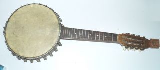 Altes Banjo 62 Cm Handgeschnitzer Kopf Aus Nachlass Bild
