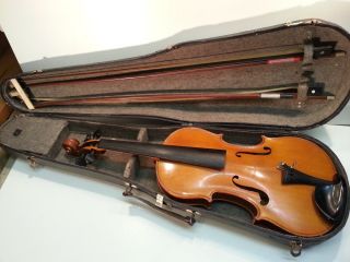Antike Geige Violine Zwei Bogen Kasten Geigenkasten Holz Musik Musikinstrument Bild