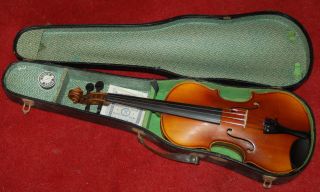 Schöne Alte Deutsche 4/4 Geige,  Spielfertig Mit Koffer Bild