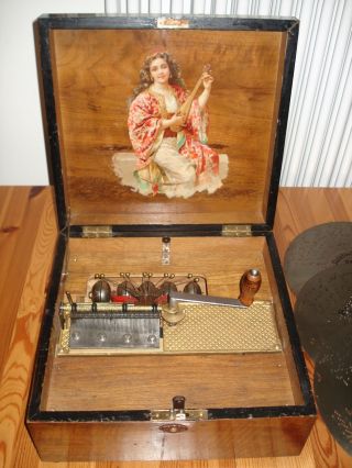 Kalliope Spieluhr Spieldose 10 Glocken 3 Blechplatten 33,  6 Cm Durchmesser Bild