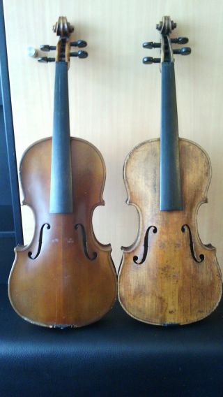 Alte 4/4 Geige / Violin / Violon / - 2 Geige Und Cello Kopf Bild