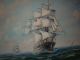 Sehr Großes Ölgemälde Segelboote Segelschiffe Auf Offenem Meer Gemälde Signiert Nautika & Maritimes Bild 1