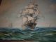 Sehr Großes Ölgemälde Segelboote Segelschiffe Auf Offenem Meer Gemälde Signiert Nautika & Maritimes Bild 2