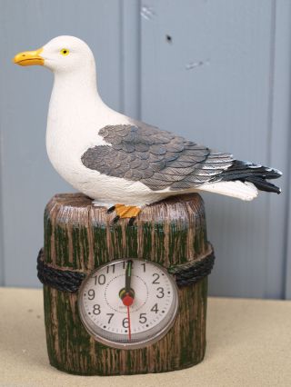 Maritime Uhr Mit Wecker Mit Möwe 16x12x5cm Bild