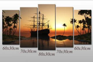 Leinwandbild Segeln Sonnenuntergang Meer Ozean Palme Schiff Segelschiff Bilder Bild