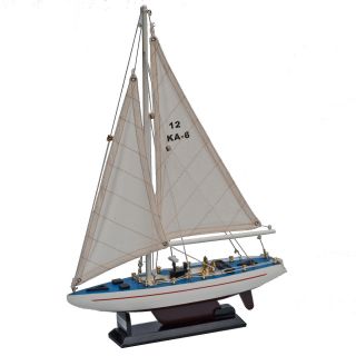Segelboot Segelschiff Segelyacht Holz Weiß U.  Blau Deko Standmodell 30cm Bild