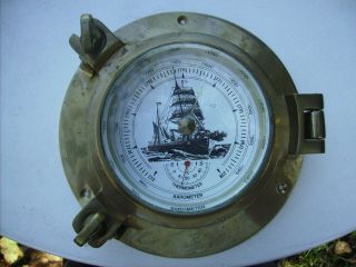 Altes Schiffsbarometer Barometer Thermometer Dm 18 Cm Messing (1500 G) Selten Bild