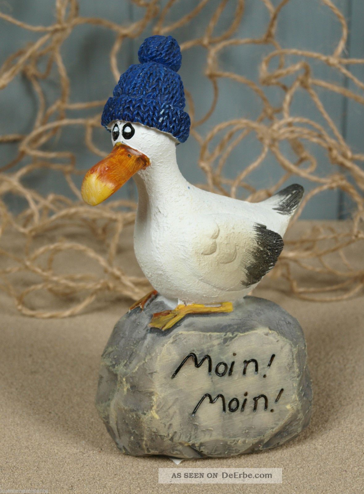 Deko Möwe auf einem Stein Moin Moin  Pudelmütze Maritim Strand Ostsee Nordsee y 
