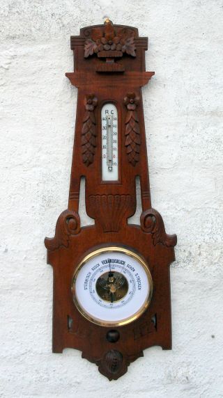 Xxl Barometer 62 Cm Thermometer Wetterstation Wettergerät Antik Antike Bild