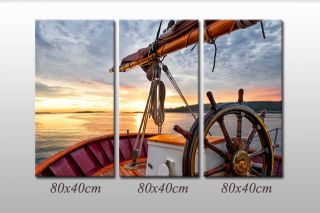 Leinwandbild Boot Segel Segeln Jacht Yacht Ozean Meer Bilder Deko Wandbild 3tlg. Bild