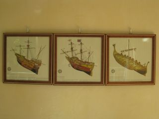 3 Bilder Kunstdrucke Gerahmt 1.  Wikingerschiff 2.  Santa Maria 1493 3.  Mayflower Bild