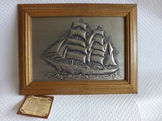 Maritimes Altes Reliefbild Wandrelief Segelschiff,  Eichen Bilderrahmen Etikett Bild
