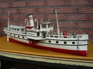 Orig.  Altes Holz - Modelschiff Schaufelraddampfer Mit Licht,  Unikat,  Handarbeit 82 Cm Bild