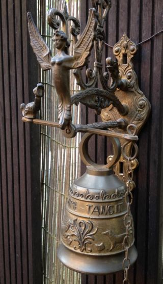 Alte Messing Schiffs Boots Tür Glocke 12cm Mit Figur Engel,  Kette 34cm Gesamt Bild