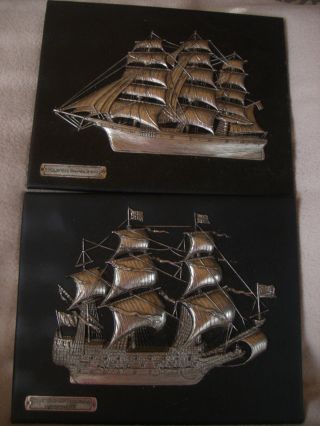 Zwei 3dreliefs Auf Schwarzem Leder,  Cliper Suecia 1860/ Sovereign Of The Sea1637 Bild