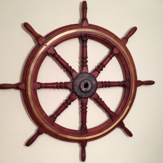 Steuerrad Stuur Roer Teak Messing Antik 110cm Stahlnabe Segelschiff Ship ' S Wheel Bild